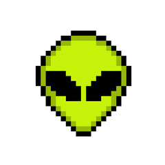 Fototapeta premium Green alien head, pixel art, cool print for your design