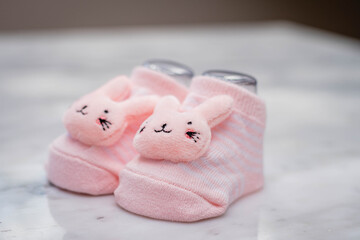 adorable pink cotton baby booties
