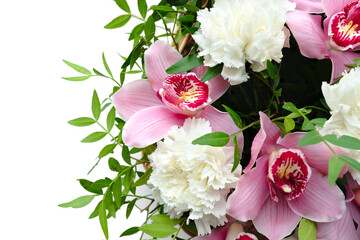 Bouquet of bright flowers close-up isolated on a white background