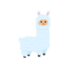 Cute little alpaca illustration on a white background. Cartoon character. Cartoon lama alpaca. Vector illustration with alpaca for cards, case, textile, invitation, banners etc.