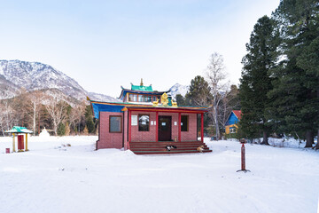 Arshan village in winter time. Foothills of the Eastern Sayan Mountains, Tunka valley. Buryatia,...
