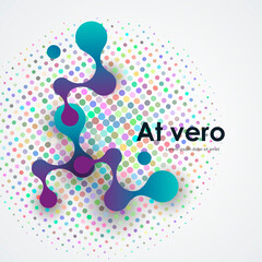 Abstract blue large molecules with bright circles white background. Modern logotype icon dna