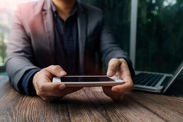 Data Search Technology Search Engine Optimization. man's hands are using a computer notebook to Searching for information. Using Search Console with your website