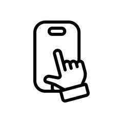 Mobile phone and hand, cellphone, simple icon. Black linear icon with editable stroke on white background