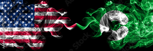United States of America, America, US, USA, American vs Japan, Japanese, Kumamoto smoky mystic flags placed side by side. Thick colored silky abstract smoke flags.