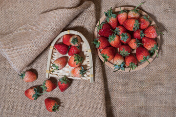 Strawberry in wooden tray