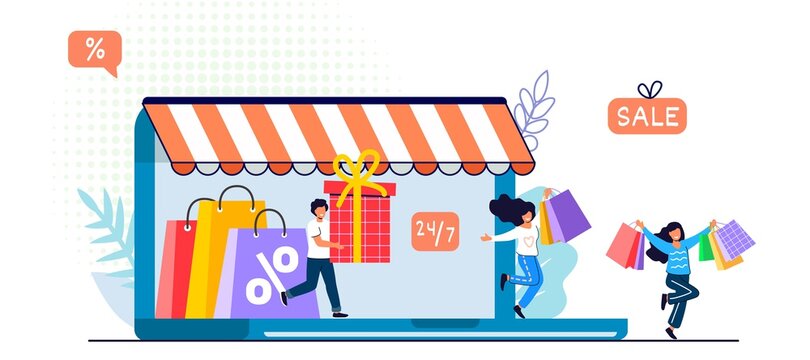 Shopping banner template Free shipping Sale and discounts Digital bill vector illustration Happy shopping day for web banner 