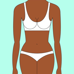 Vector graphics - a close-up figure of a beautiful woman in white underwear with a hidden face on a blue background.
