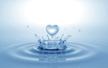 Heart shaped water splash. Conceptual symbol. 3D illustration.