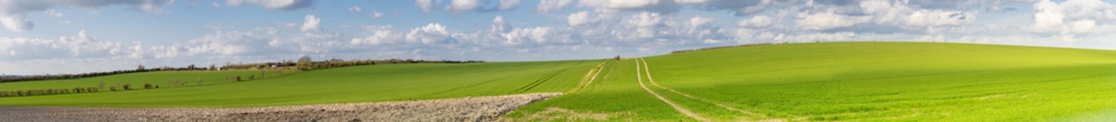 Panoramic view of Cambridgeshire Country Side farm land views and green fields