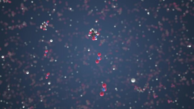 Molecule of Glyceryl trinitrate. Molecular model, looping seamless 3d animation