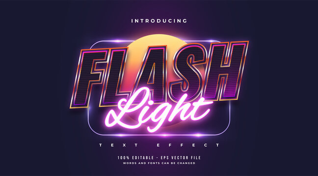 Flash Light Text Style with Colorful and Glowing Neon Effect. Editable Text Style Effect