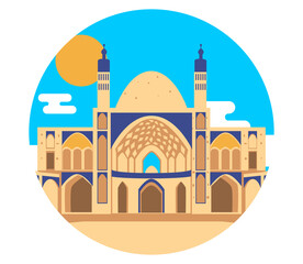Vector background with the abstract image of the big beautiful mosque. City landscape.