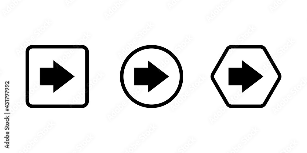 Poster arrows in geometric shapes. set of arrow pointers to the right. vector set of black arrows. vector i