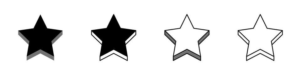 3D set of stars. Stars in different styles set. Black stars symbol set. Stars underneath with different color edges isolated on white background. Vector illustration.