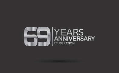 69 years anniversary logotype with silver color isolated on black background. vector can be use for company celebration purpose