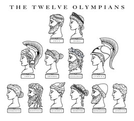 Vector illustration set of the Twelve Olympian Gods - obrazy, fototapety, plakaty