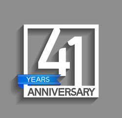 41 years anniversary logotype with white color in square and blue ribbon isolated on grey background. vector can be use for company celebration purpose