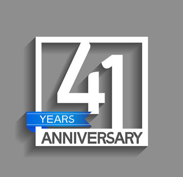 41 years anniversary logotype with white color in square and blue ribbon isolated on grey background. vector can be use for company celebration purpose