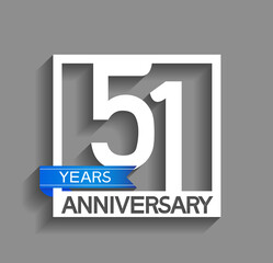 51 years anniversary logotype with white color in square and blue ribbon isolated on grey background. vector can be use for company celebration purpose
