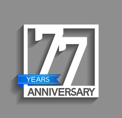 77 years anniversary logotype with white color in square and blue ribbon isolated on grey background. vector can be use for company celebration purpose