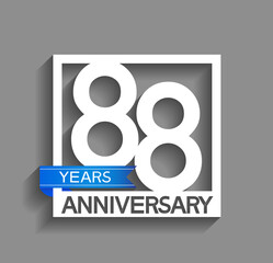 88 years anniversary logotype with white color in square and blue ribbon isolated on grey background. vector can be use for company celebration purpose