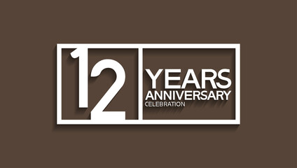 12 years anniversary logotype with white color in square isolated on brown background. vector can be use for company celebration purpose © VECTORKURO