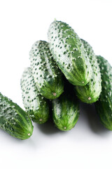 Set of fresh whole cucumbers on white background, food pattern. Garden cucumber wallpaper backdrop design