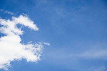 White cirro-cumulus clouds against blue sky, free space
