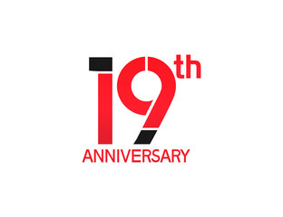 19 years anniversary logotype with black and red combination color isolated on white background. vector can be use for company celebration purpose