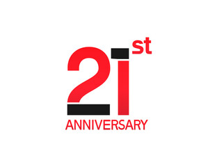 21 years anniversary logotype with black and red combination color isolated on white background. vector can be use for company celebration purpose