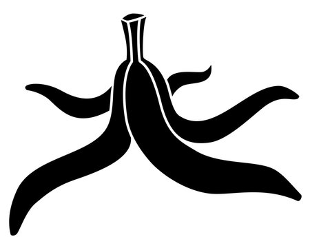 Banana Peel - Black Vector Silhouette For Logo Or Pictogram. Banana Peels, Ponytail Stalk - Silhouette For Identity, Icon Or Sign.