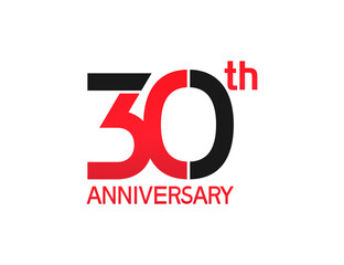 30 years anniversary logotype with black and red combination color isolated on white background. vector for template party and company celebration