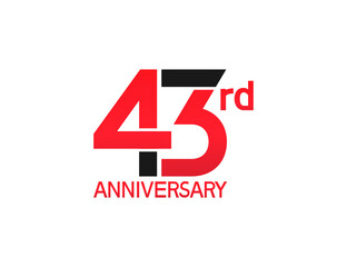 43 years anniversary logotype with black and red combination color isolated on white background. vector for template party and company celebration