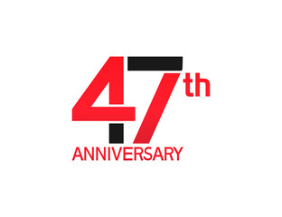 47 years anniversary logotype with black and red combination color isolated on white background. vector for template party and company celebration