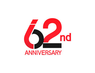62 years anniversary logotype with black and red combination color isolated on white background. vector for template party and company celebration