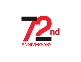 72 years anniversary logotype with black and red combination color isolated on white background. vector for template party and company celebration