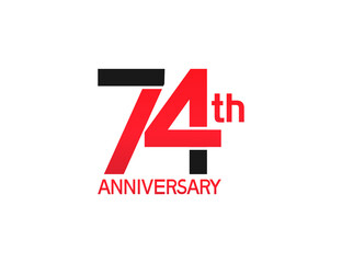 74 years anniversary logotype with black and red combination color isolated on white background. vector for template party and company celebration