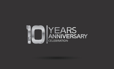 10 years anniversary logotype with silver color isolated on black background. vector for template party and company celebration