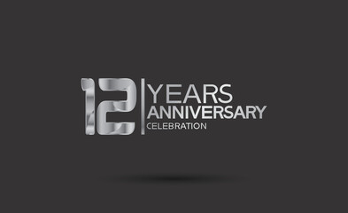 12 years anniversary logotype with silver color isolated on black background. vector for template party and company celebration