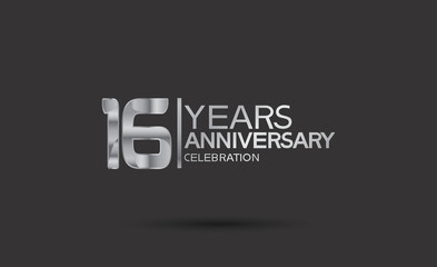 16 years anniversary logotype with silver color isolated on black background. vector for template party and company celebration
