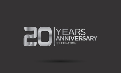 20 years anniversary logotype with silver color isolated on black background. vector for template party and company celebration