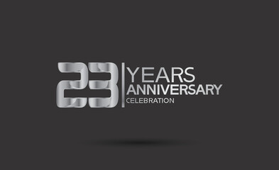 Fototapeta na wymiar 23 years anniversary logotype with silver color isolated on black background. vector for template party and company celebration