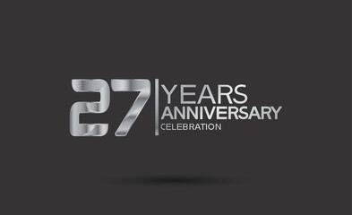 27 years anniversary logotype with silver color isolated on black background. vector for template party and company celebration