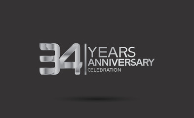 34 years anniversary logotype with silver color isolated on black background. vector for template party and company celebration