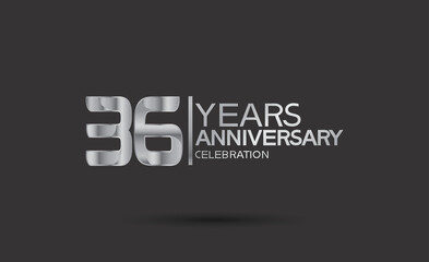 Fototapeta na wymiar 36 years anniversary logotype with silver color isolated on black background. vector for template party and company celebration