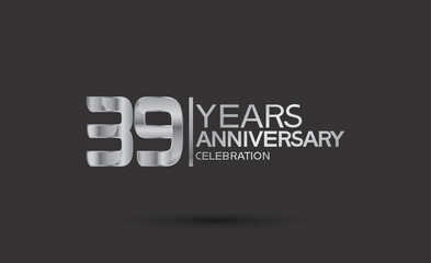 39 years anniversary logotype with silver color isolated on black background. vector for template party and company celebration