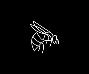 Simple Line Art of Flying Bee logo design vector illustration