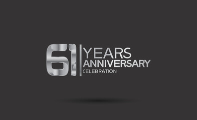 61 years anniversary logotype with silver color isolated on black background. vector for template party and company celebration