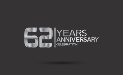 62 years anniversary logotype with silver color isolated on black background. vector for template party and company celebration